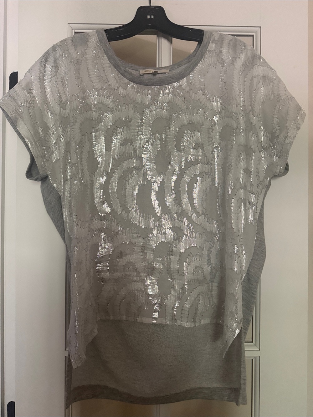 Maje Silver Grey Sequin-Front Tunic Top